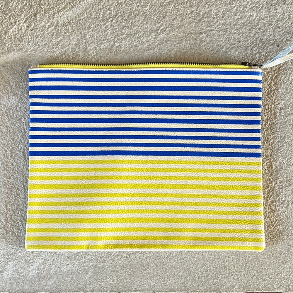 Yellow and blue striped - clutch or makeup bag